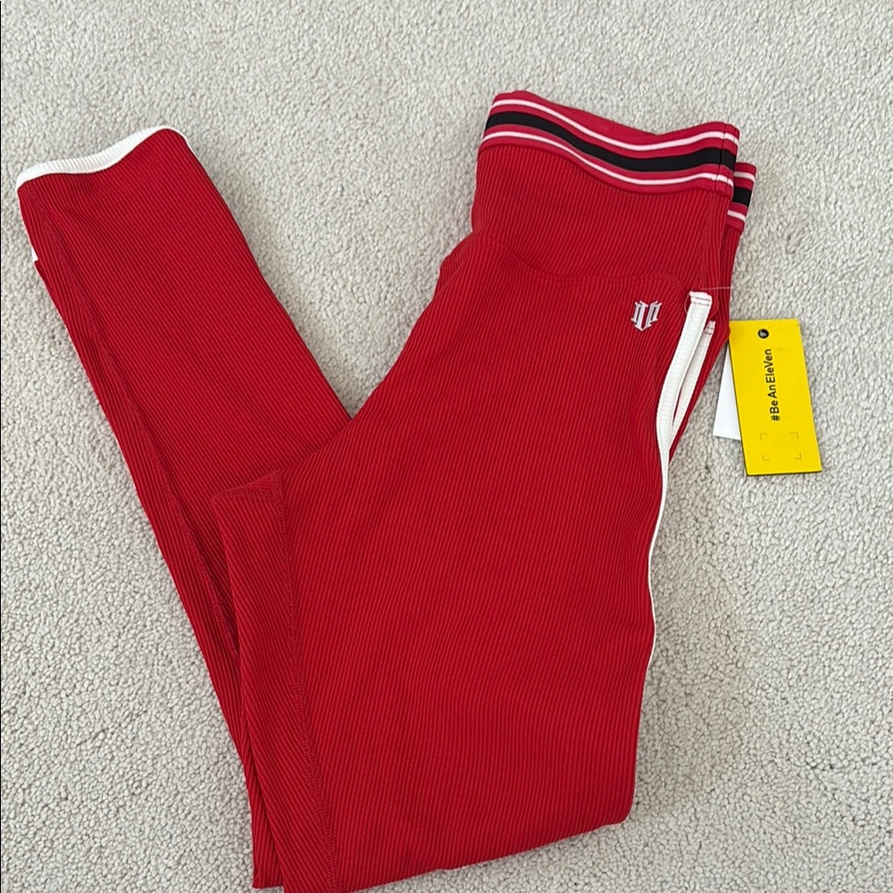 ELEVEN BY VENUS WILLIAMS Red ribbed Leggings with Striking Side Stripes